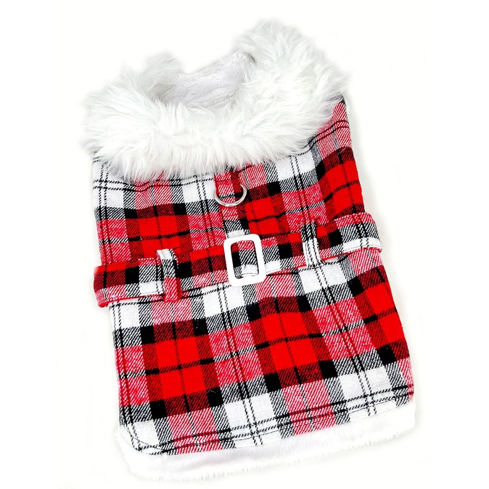Fur Lined Red Plaid Coat